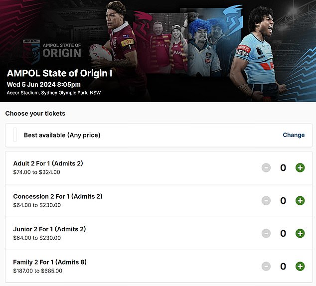 By applying a code, football fans can now access two-for-one tickets to the first Origin match, in a sign the match is struggling to sell out.