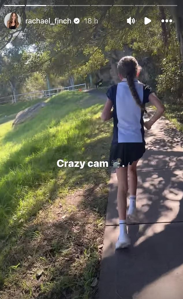 The Miss Universe Australia winner turned fitness influencer recently turned heads when she uploaded a video of herself running after her eight-year-old daughter Violet (pictured) as she competed against her peers.