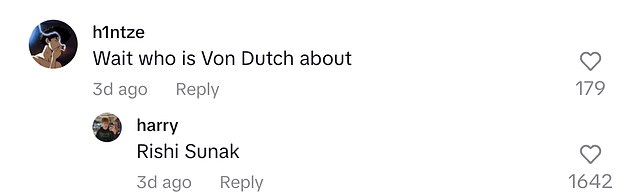 Some of the pop artists' fans have suggested that Rishi Sunak is the victim of Von Dutch's album.