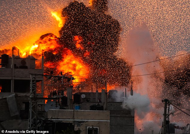 Explosions destroy buildings in Al Bureij camp in Deir al-Balah