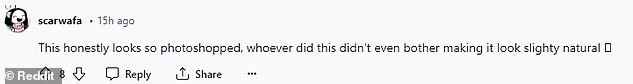 Other users quickly took to the comments to express their agreement that the photo had been heavily edited and criticized it as a 