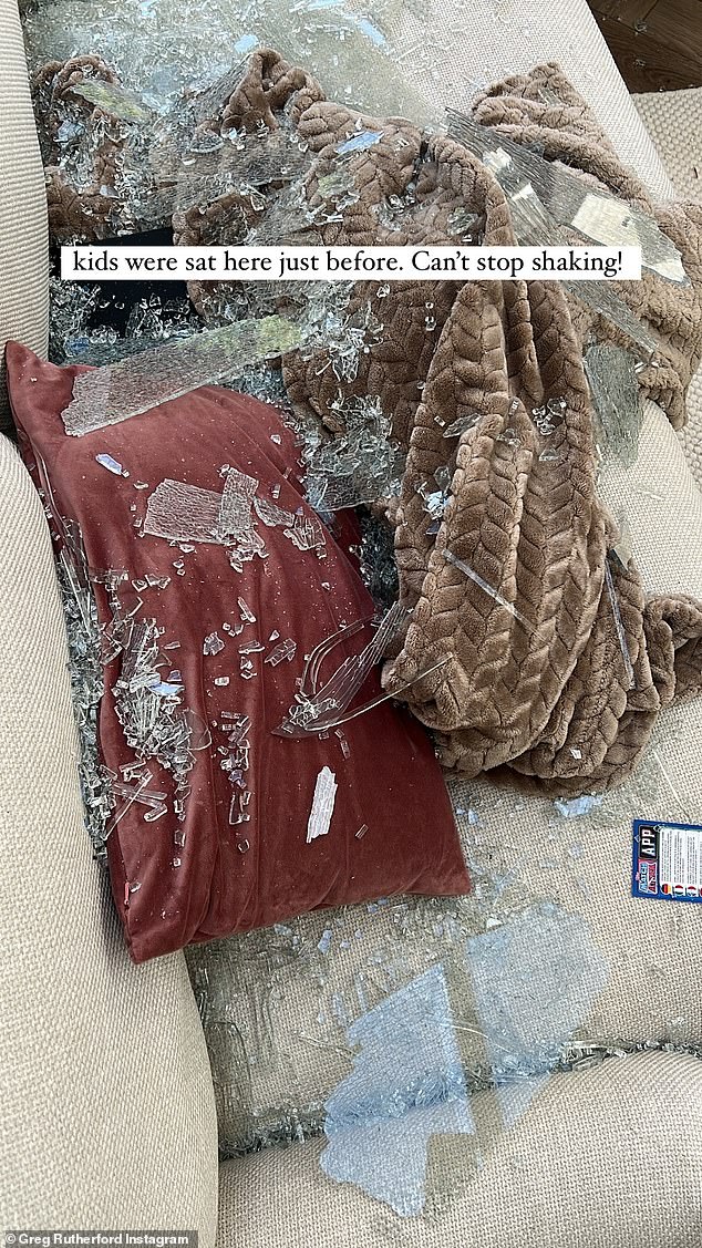 She then posted a close-up photo of the couch where her children had sat moments before, showing how it was now covered in sharp pieces of glass.