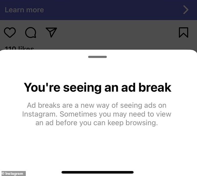 When selecting the information option, users are shown a message saying: 'Sometimes you may need to see an ad before you can continue browsing.'