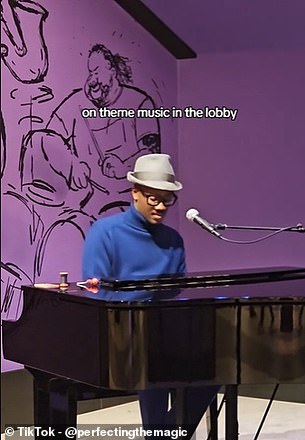 In the lobby, Juliet films a real-life version of Joe from the movie Soul playing the piano.