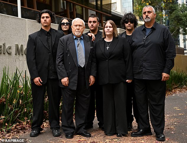 Family members of George Diamond appear in the photo. From left to right, Perry, Eva, George, Christian, Shayla, Isiah and Vic Diamond