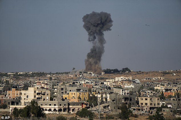 Smoke rises after an Israeli airstrike in Rafah, southern Gaza Strip.