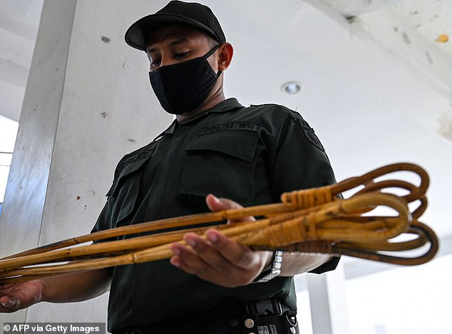 If convicted of armed robbery, Pacheco faces between three and 14 years in prison and at least 12 strokes of the cane (pictured is a file image of a wicker cane)