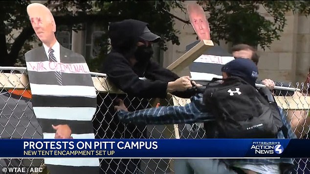 Rochkind was grabbed first by his backpack and then by his neck as he stood outside the encampment that sprang up Sunday on the grounds of the Cathedral of Learning on the University of Pittsburgh campus.