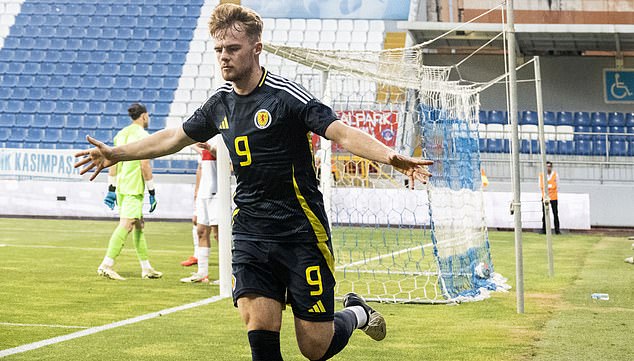 Conway celebrates after scoring for Scotland U21s in defeat in Istanbul