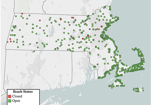 Pictured: Map of beach closures in Massachusetts