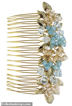 The sparkling Amanda comb is adorned with European crystals and Pacific opals set on gold leaves similar to the Daphne comb.