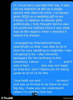 After reading the message, the guest was confused and thought she had done nothing wrong (pictured: the guest's response)