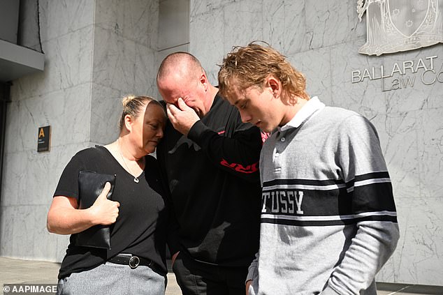 Ms McGuire's family were emotional outside Ballarat Magistrates Court in April.