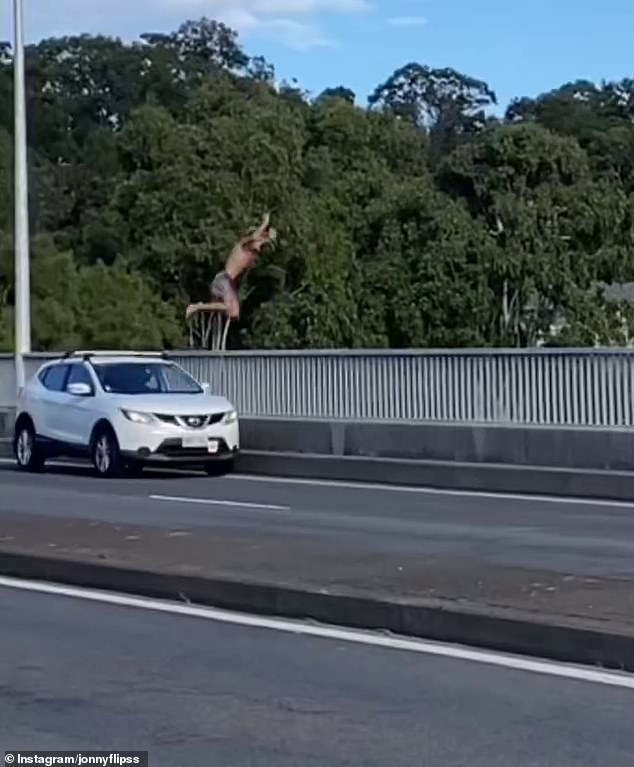 Police have warned motorists who filmed a man jumping off the Currumbin Bridge (pictured) that they could be jailed for helping the man take part in the dangerous stunt.