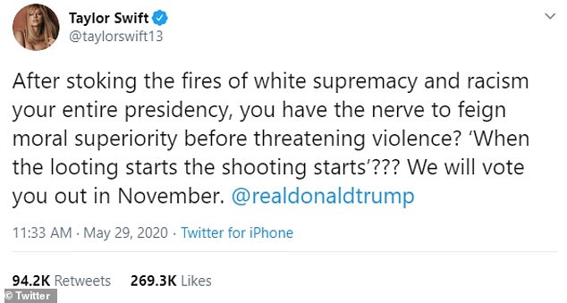 Swift criticized the former president for 