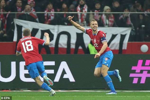 Captain Tomas Soucek scored a vital goal to earn a crucial draw against Poland.