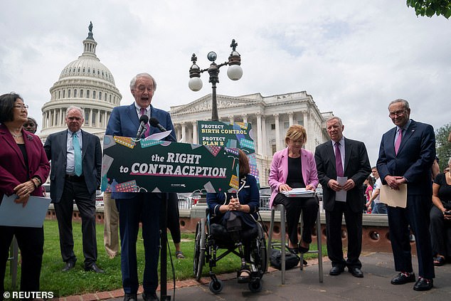 Sen. Ed Markey, D-Mass., speaks alongside other Democrats, including Senate Majority Leader Chuck Schumer, D-N.Y., during a news conference in support of the Right to Contraception Act.