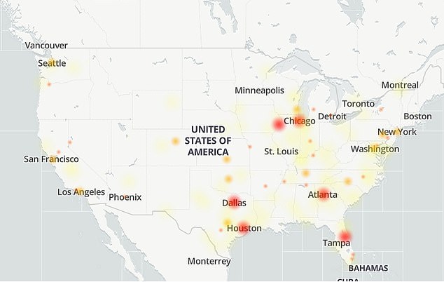 AT&T outages spread, with problems reported in Tampa, Atlanta, Houston, Los Angeles and Phoenix.