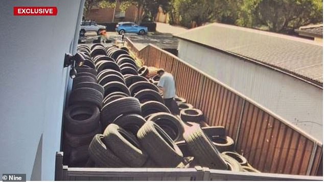 Delivery drivers began rolling tires at Harjeet Singh Rai's property in western Sydney shortly before 10am on Wednesday. They then carefully stacked the tires in a delivery that lasted four hours.