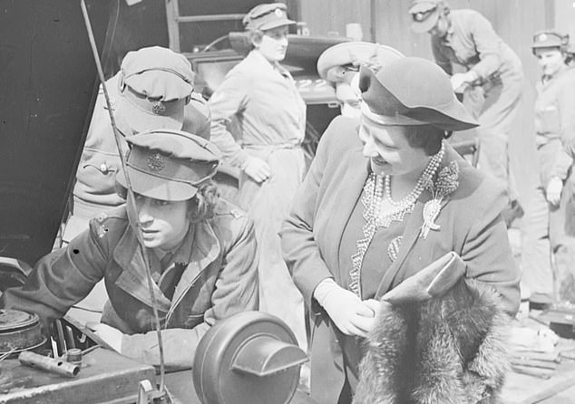 A young Princess Elizabeth (pictured, left) is visited by her mother, Queen Elizabeth, during her ATS training.