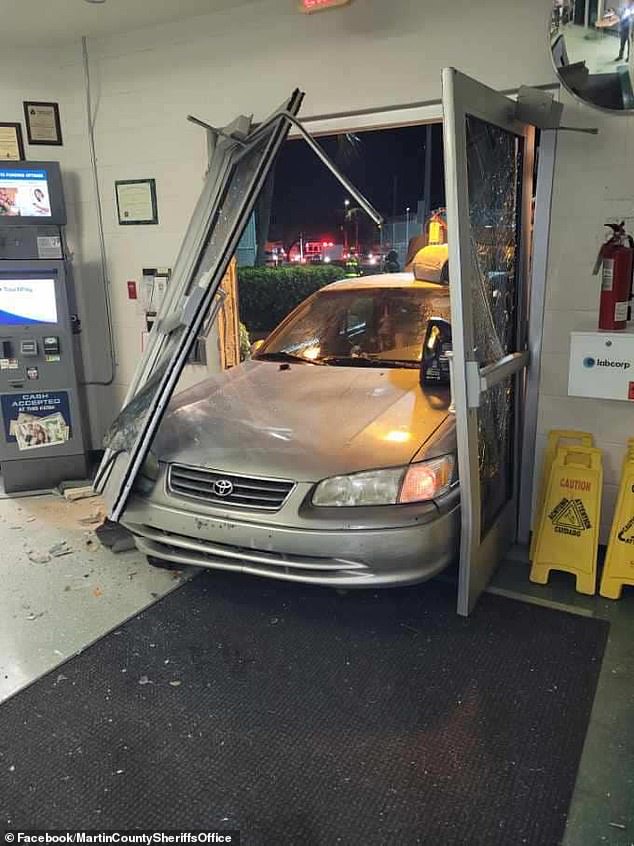 A series of photographs show the damage he caused, getting out of the car in a blouse and no pants to pour motor oil on the jail floor, saying he wanted to set it on fire.