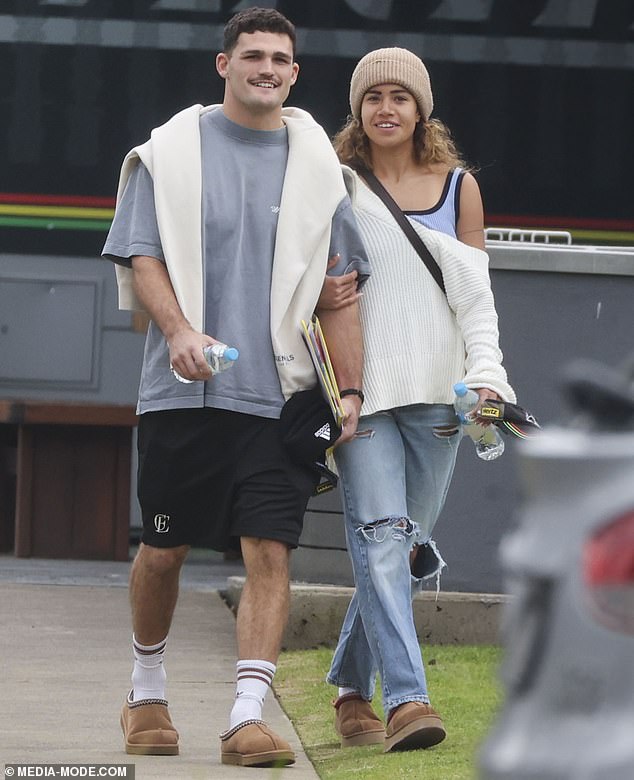 Fowler, 21, and Cleary, 26, were seen holding hands in casual wear, with the Matildas star opting for designer jeans and a beanie in western Sydney.