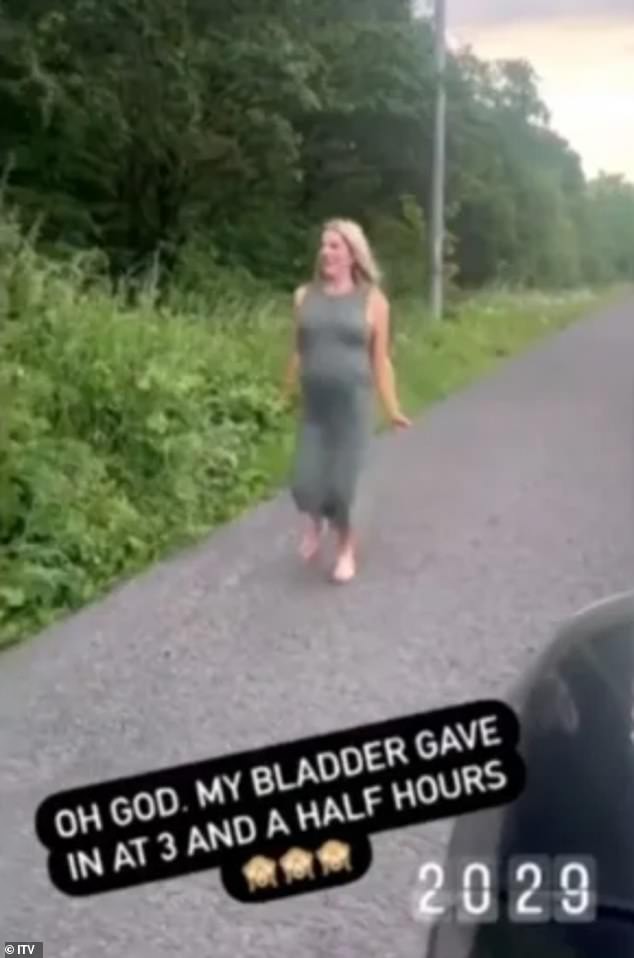 The radio and TV star, who is 37 weeks pregnant, was forced to go to the roadside toilet after sitting for four hours in motorway traffic with little to no movement.