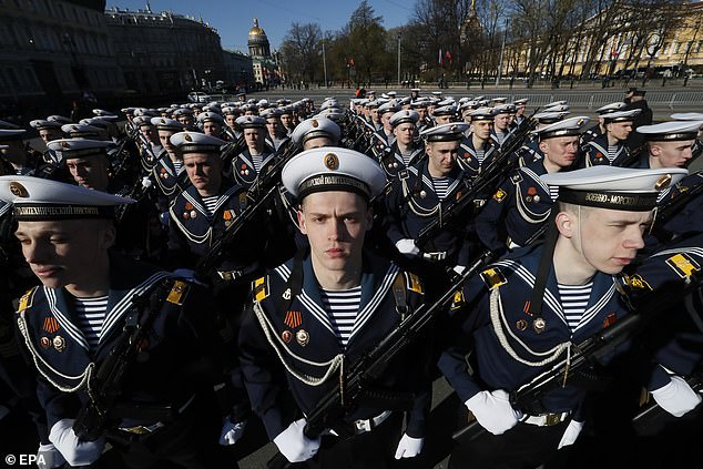 Russian navy cadets attend the annual military parade dedicated to Victory Day celebrations last month.