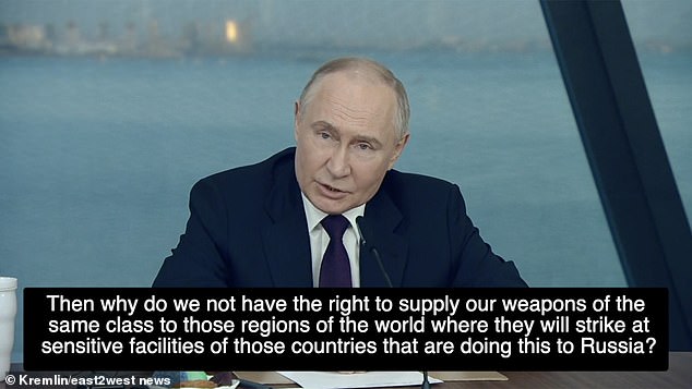 The Kremlin dictator for the first time threatened to supply his advanced weapons to enemies of Britain and other Western countries that supply long-range weapons to kyiv.