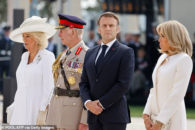 The Queen, King Charles, President Macron and his wife Brigitte attend the UK Ministry of Defense and Royal British Legion commemoration ceremony to mark the 80th anniversary.