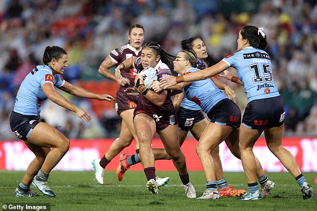 Maroons' Sienna Lofipo tackled during game in front of record crowd