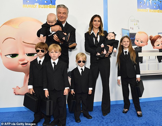 Alec and Hilaria share seven children: Carmen, 10, Rafael, eight, Leonardo, seven, Romeo, six, Eduardo 'Edu', three, María, three and Ilaria, one; seen in 2021 in New York