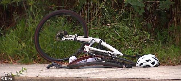 The accident left the men's bikes mangled on the side of the road. The photo shows one of the bicycles.