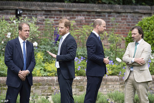 Harry and William are seen at the unveiling of a statue of Princess Diana in 2021, the last time they were seen together