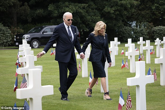 Biden flew to Normandy on Thursday morning, along with other world leaders gathered for the anniversary.