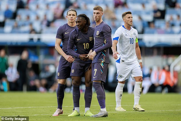 The emergence of Eberechi Eze (centre) and Cole Palmer (right) has finally left Maddison without a place in the team.