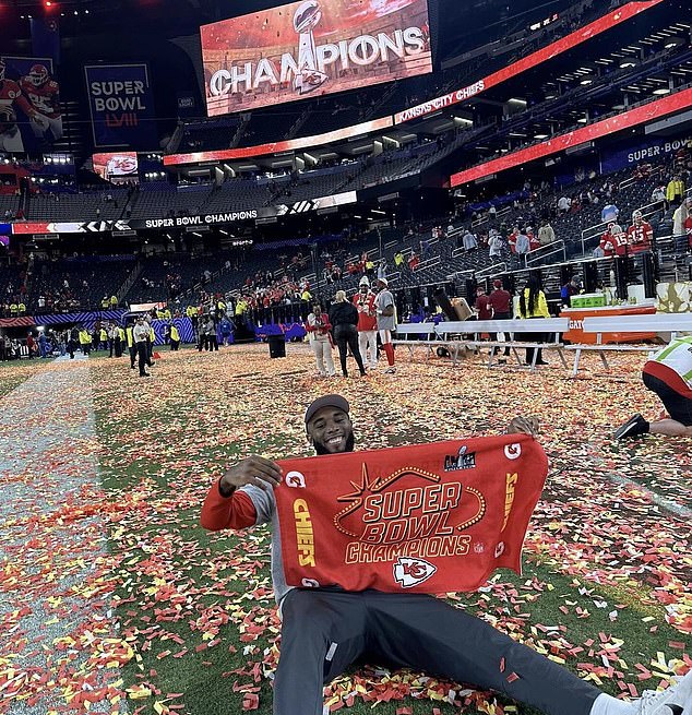 Thompson was photographed celebrating in Las Vegas when the Chiefs won the Super Bowl this year.