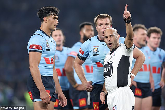 Sua'ali'i set a record for the fastest sending off in Origin history when he was sent off the field after just seven minutes of action (pictured)