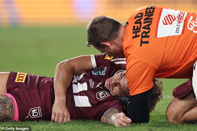 Walsh recovered after being knocked unconscious by the tackle (pictured), and Sua'ali'i has now accepted a four-week suspension for the shooting.