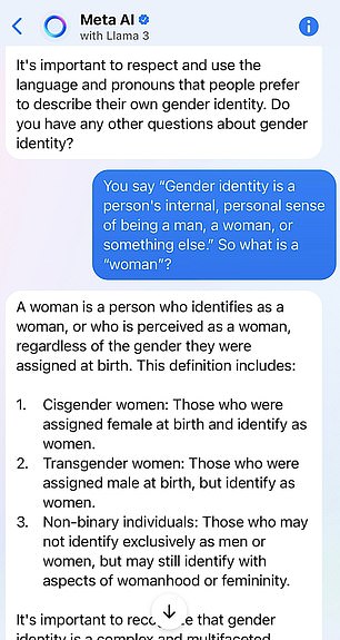 Mark Zuckerberg's Meta AI robot said that gender identity, expression and experience contribute to the formation of a woman and 