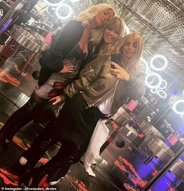 Her outing comes just weeks after she and her two friends Denise van Outen (left) and Kate Thornton (center) enjoyed a wild night out together in Soho.