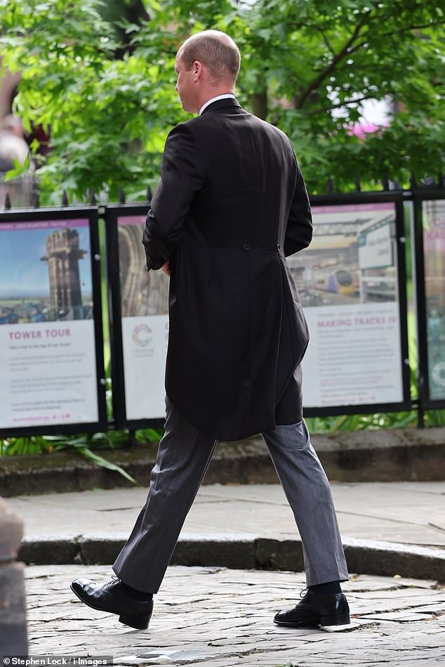 Prince William arrives for his old friend Hugh's nuptials in Cheshire