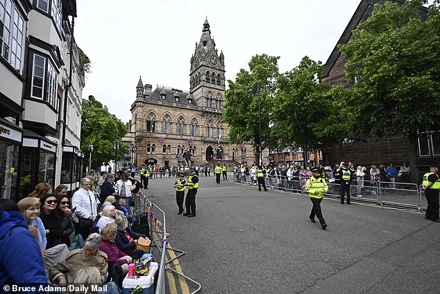 Crowds gather outside Chester Cathedral today for the wedding of the Duke of Westminster and Olivia Henson