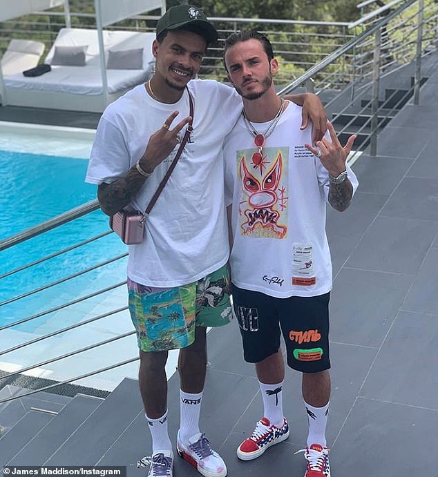 Maddison (right) has previously been pictured on holiday with former England team-mate Dele Alli (left)