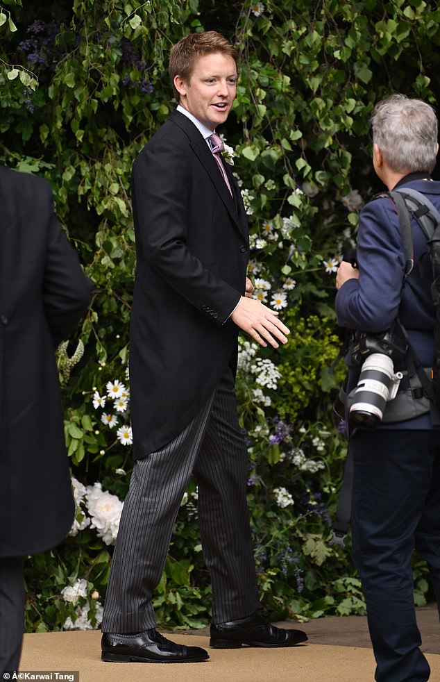 The groom, Hugh Grosvenor, arrives at Chester Cathedral for his wedding to Olivia Henson.