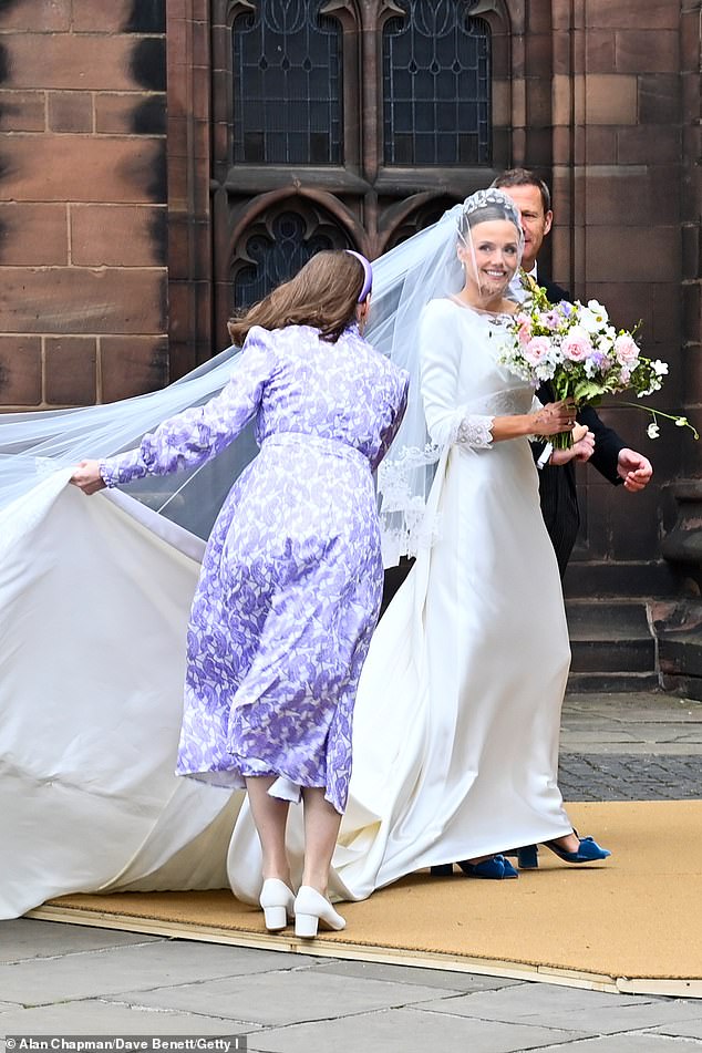 Olivia Henson (second right) arrives at her wedding to Hugh Grosvenor, 7th Duke of Westminster.