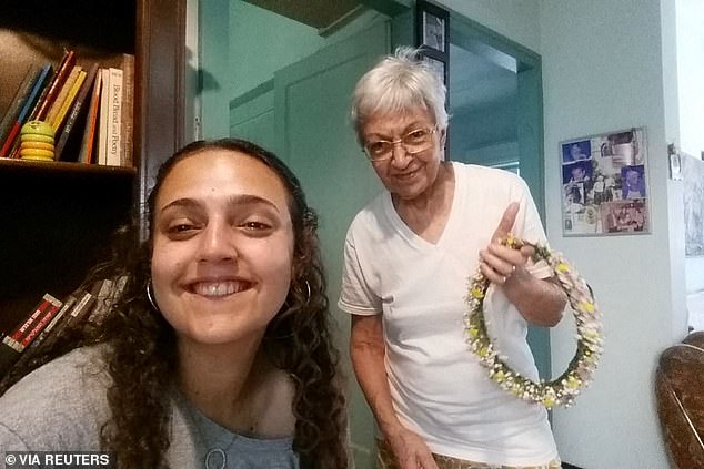 Romi Gonen, 23, who was kidnapped at the Nova festival in the deadly October 7 attack by the Palestinian Islamist group Hamas, is pictured with her grandmother Dvora Leshem, 87.