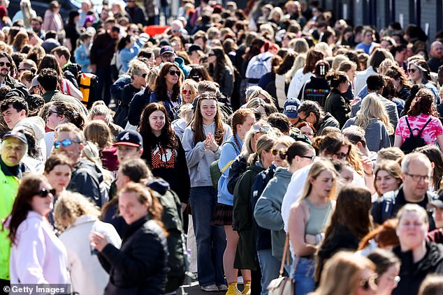 Fans queue outside Murrayfield Stadium in Edinburgh ahead of Taylor's UK performance as part of The Eras Tour