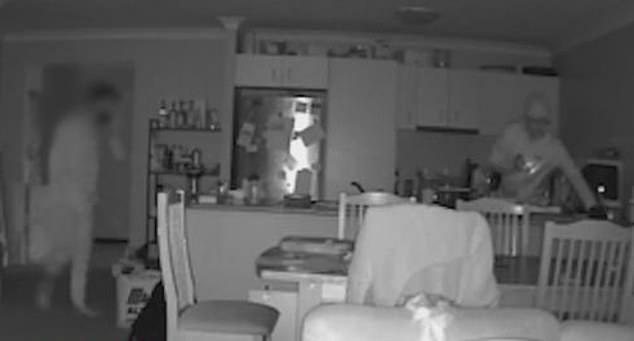 Security cameras captured the thieves sneaking around the family home in the dark and grabbing something from the kitchen bench, which turned out to be the car keys.