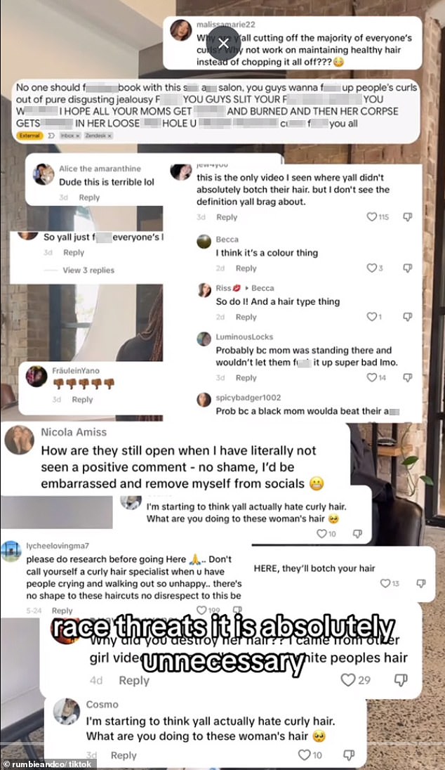 Pictured: The barrage of vile abuse the salon received after Briana's review.